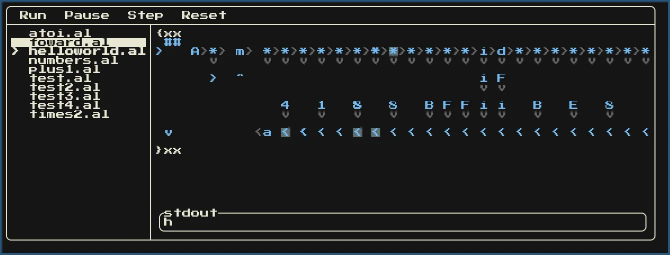 alc tui running a hello world program